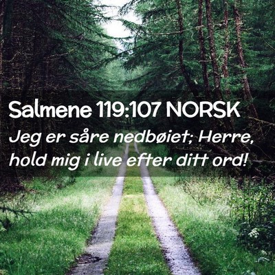 Picture 02 - Salmene 119:107 NORSK - Jeg er såre nedbøiet; Herre, hold mig i live - Bible Verse Picture