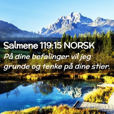 Picture 02 - Salmene 119:15 NORSK - På dine befalinger vil jeg grunde og tenke på - Bible Verse Picture