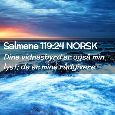 Picture 02 - Salmene 119:24 NORSK - Dine vidnesbyrd er også min lyst; de er mine - Bible Verse Picture
