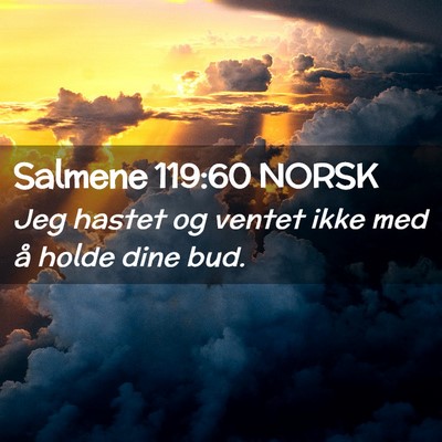 Picture 02 - Salmene 119:60 NORSK - Jeg hastet og ventet ikke med å holde dine - Bible Verse Picture