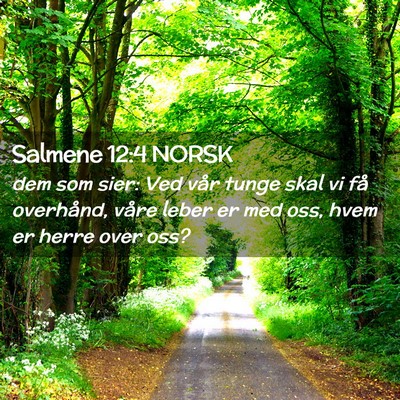 Picture 02 - Salmene 12:4 NORSK - dem som sier: Ved vår tunge skal vi få - Bible Verse Picture