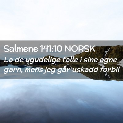 Picture 02 - Salmene 141:10 NORSK - La de ugudelige falle i sine egne garn, mens jeg - Bible Verse Picture