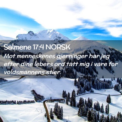 Picture 02 - Salmene 17:4 NORSK - Mot menneskenes gjerninger har jeg efter dine - Bible Verse Picture