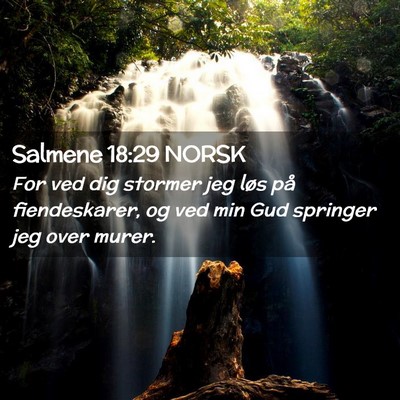 Picture 02 - Salmene 18:29 NORSK - For ved dig stormer jeg løs på fiendeskarer, og - Bible Verse Picture