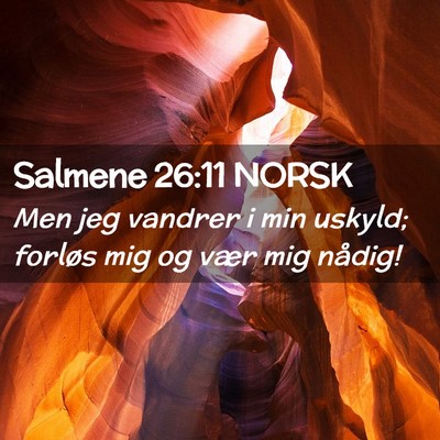 Picture 02 - Salmene 26:11 NORSK - Men jeg vandrer i min uskyld; forløs mig og vær - Bible Verse Picture