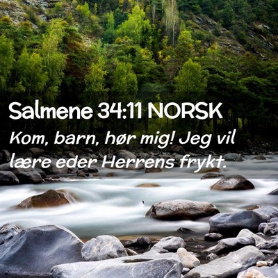 Picture 02 - Salmene 34:11 NORSK - Kom, barn, hør mig! Jeg vil lære eder Herrens - Bible Verse Picture