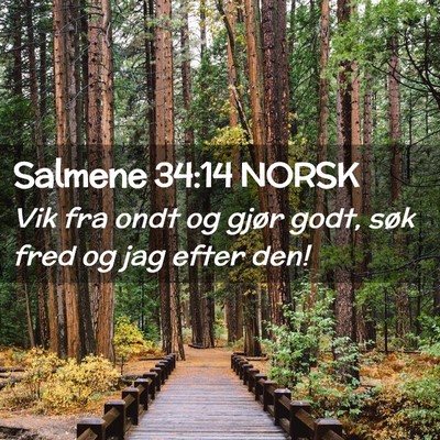 Picture 02 - Salmene 34:14 NORSK - Vik fra ondt og gjør godt, søk fred og jag - Bible Verse Picture