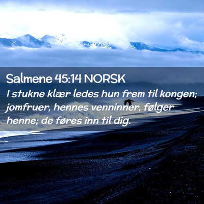 Picture 02 - Salmene 45:14 NORSK - I stukne klær ledes hun frem til kongen; - Bible Verse Picture
