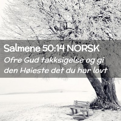 Picture 02 - Salmene 50:14 NORSK - Ofre Gud takksigelse og gi den Høieste det du - Bible Verse Picture