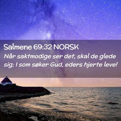 Picture 02 - Salmene 69:32 NORSK - Når saktmodige ser det, skal de glede sig; I som - Bible Verse Picture