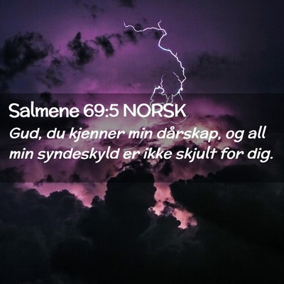 Picture 02 - Salmene 69:5 NORSK - Gud, du kjenner min dårskap, og all min - Bible Verse Picture