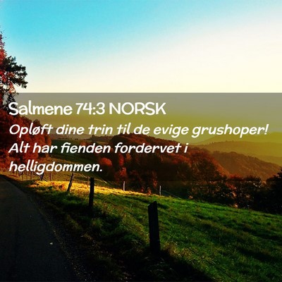 Picture 02 - Salmene 74:3 NORSK - Opløft dine trin til de evige grushoper! Alt har - Bible Verse Picture