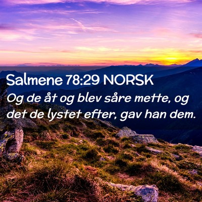 Picture 02 - Salmene 78:29 NORSK - Og de åt og blev såre mette, og det de lystet - Bible Verse Picture