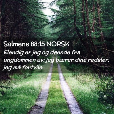 Picture 02 - Salmene 88:15 NORSK - Elendig er jeg og døende fra ungdommen av; jeg - Bible Verse Picture