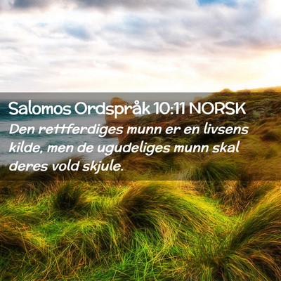 Picture 02 - Salomos Ordspråk 10:11 NORSK - Den rettferdiges munn er en livsens kilde, men de - Bible Verse Picture