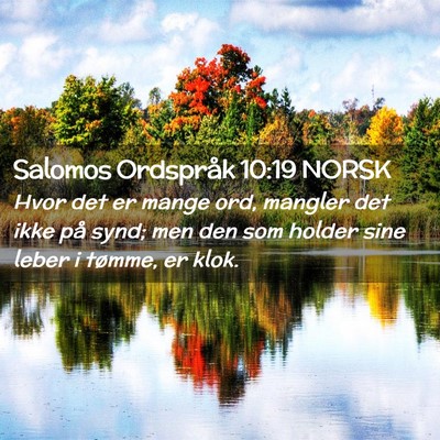 Picture 02 - Salomos Ordspråk 10:19 NORSK - Hvor det er mange ord, mangler det ikke på synd; - Bible Verse Picture