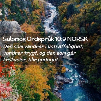 Picture 02 - Salomos Ordspråk 10:9 NORSK - Den som vandrer i ustraffelighet, vandrer trygt, - Bible Verse Picture