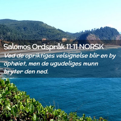 Picture 02 - Salomos Ordspråk 11:11 NORSK - Ved de opriktiges velsignelse blir en by - Bible Verse Picture