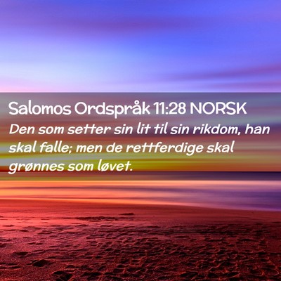 Picture 02 - Salomos Ordspråk 11:28 NORSK - Den som setter sin lit til sin rikdom, han skal - Bible Verse Picture