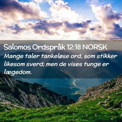 Picture 02 - Salomos Ordspråk 12:18 NORSK - Mange taler tankeløse ord, som stikker likesom - Bible Verse Picture