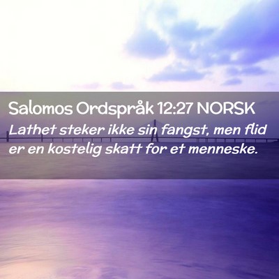 Picture 02 - Salomos Ordspråk 12:27 NORSK - Lathet steker ikke sin fangst, men flid er en - Bible Verse Picture