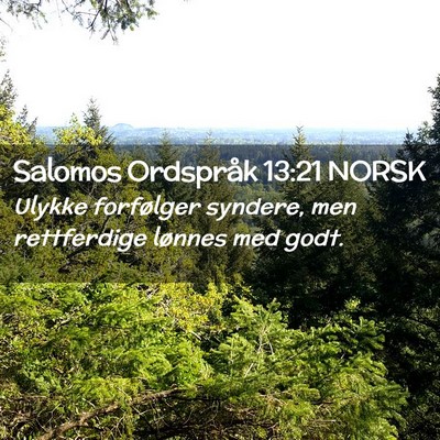 Picture 02 - Salomos Ordspråk 13:21 NORSK - Ulykke forfølger syndere, men rettferdige - Bible Verse Picture
