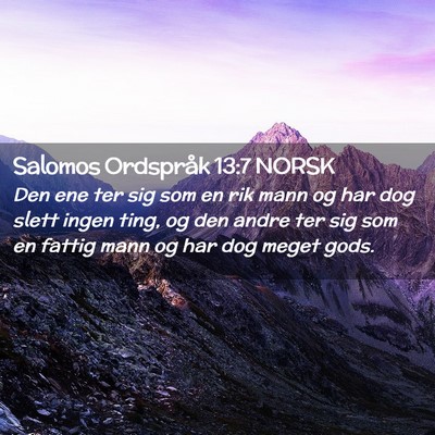 Picture 02 - Salomos Ordspråk 13:7 NORSK - Den ene ter sig som en rik mann og har dog slett - Bible Verse Picture