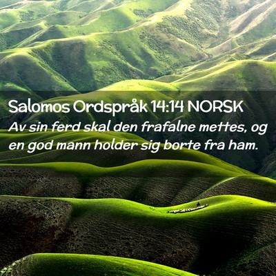 Picture 02 - Salomos Ordspråk 14:14 NORSK - Av sin ferd skal den frafalne mettes, og en god - Bible Verse Picture