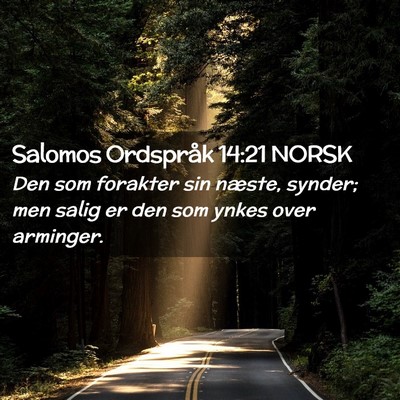 Picture 02 - Salomos Ordspråk 14:21 NORSK - Den som forakter sin næste, synder; men salig er - Bible Verse Picture