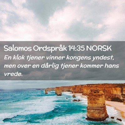 Picture 02 - Salomos Ordspråk 14:35 NORSK - En klok tjener vinner kongens yndest, men over en - Bible Verse Picture