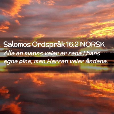 Picture 02 - Salomos Ordspråk 16:2 NORSK - Alle en manns veier er rene i hans egne øine, - Bible Verse Picture
