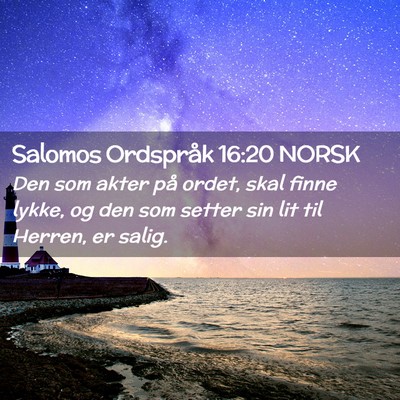 Picture 02 - Salomos Ordspråk 16:20 NORSK - Den som akter på ordet, skal finne lykke, og den - Bible Verse Picture