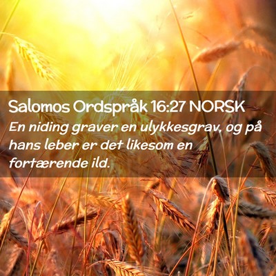 Picture 02 - Salomos Ordspråk 16:27 NORSK - En niding graver en ulykkesgrav, og på hans - Bible Verse Picture
