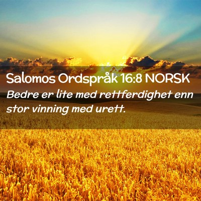 Picture 02 - Salomos Ordspråk 16:8 NORSK - Bedre er lite med rettferdighet enn stor vinning - Bible Verse Picture