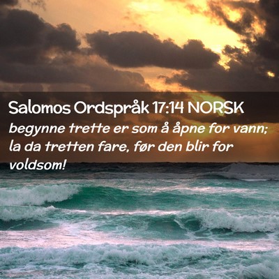 Picture 02 - Salomos Ordspråk 17:14 NORSK - begynne trette er som å åpne for vann; la da - Bible Verse Picture