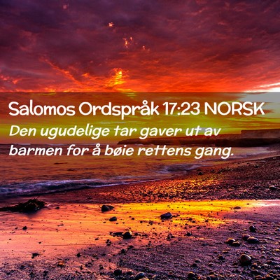 Picture 02 - Salomos Ordspråk 17:23 NORSK - Den ugudelige tar gaver ut av barmen for å bøie - Bible Verse Picture