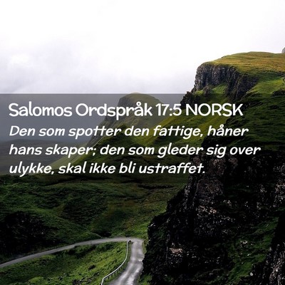 Picture 02 - Salomos Ordspråk 17:5 NORSK - Den som spotter den fattige, håner hans skaper; - Bible Verse Picture