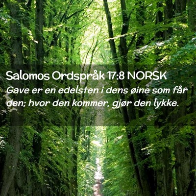 Picture 02 - Salomos Ordspråk 17:8 NORSK - Gave er en edelsten i dens øine som får den; - Bible Verse Picture