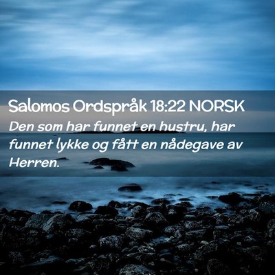 Picture 02 - Salomos Ordspråk 18:22 NORSK - Den som har funnet en hustru, har funnet lykke og - Bible Verse Picture