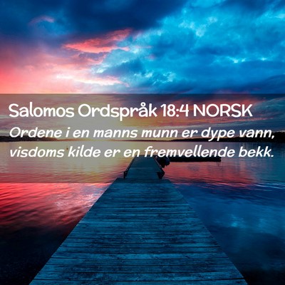 Picture 02 - Salomos Ordspråk 18:4 NORSK - Ordene i en manns munn er dype vann, visdoms - Bible Verse Picture