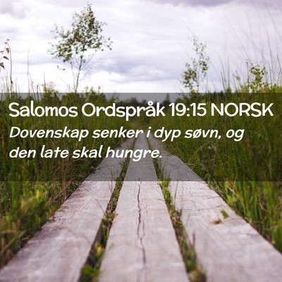 Picture 02 - Salomos Ordspråk 19:15 NORSK - Dovenskap senker i dyp søvn, og den late skal - Bible Verse Picture