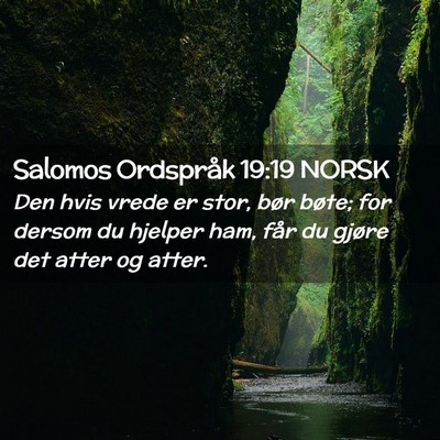 Picture 02 - Salomos Ordspråk 19:19 NORSK - Den hvis vrede er stor, bør bøte; for dersom du - Bible Verse Picture