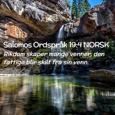 Picture 02 - Salomos Ordspråk 19:4 NORSK - Rikdom skaper mange venner, den fattige blir - Bible Verse Picture