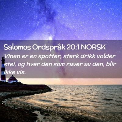 Picture 02 - Salomos Ordspråk 20:1 NORSK - Vinen er en spotter, sterk drikk volder støi, og - Bible Verse Picture