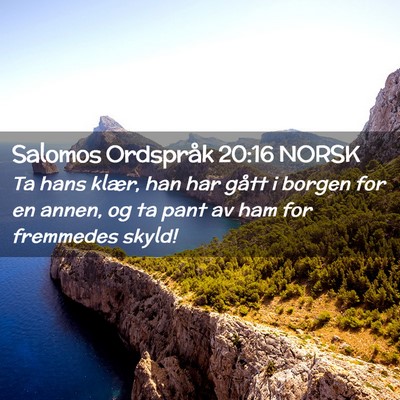 Picture 02 - Salomos Ordspråk 20:16 NORSK - Ta hans klær, han har gått i borgen for en - Bible Verse Picture