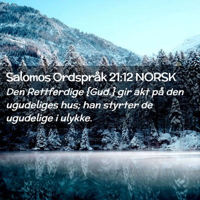 Picture 02 - Salomos Ordspråk 21:12 NORSK - Den Rettferdige {Gud.} gir akt på den ugudeliges - Bible Verse Picture