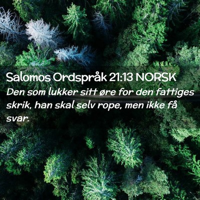 Picture 02 - Salomos Ordspråk 21:13 NORSK - Den som lukker sitt øre for den fattiges skrik, - Bible Verse Picture