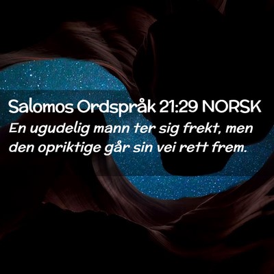 Picture 02 - Salomos Ordspråk 21:29 NORSK - En ugudelig mann ter sig frekt, men den opriktige - Bible Verse Picture