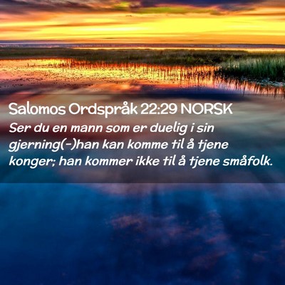 Picture 02 - Salomos Ordspråk 22:29 NORSK - Ser du en mann som er duelig i sin gjerning(-)han - Bible Verse Picture