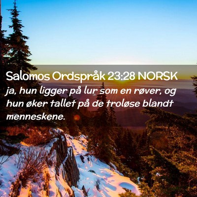 Picture 02 - Salomos Ordspråk 23:28 NORSK - ja, hun ligger på lur som en røver, og hun - Bible Verse Picture